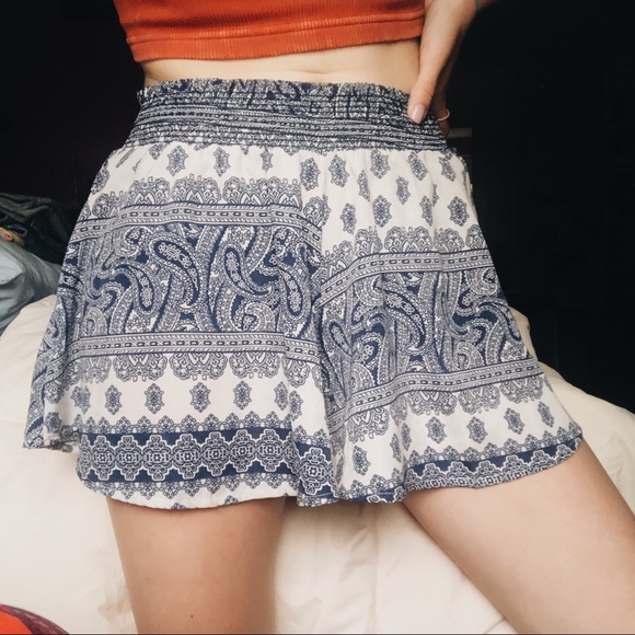 Blue and White Patterned Flowy Shorts - Picture 1 of 4